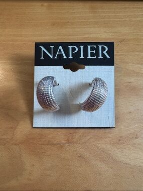 NWT Napier Silver Textured Wide Hoop Pierced Earrings